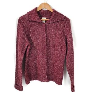 L.L. Bean Cable Knit Button Up Fisherman Wool Marbled Grandpa Cardigan Sweater M